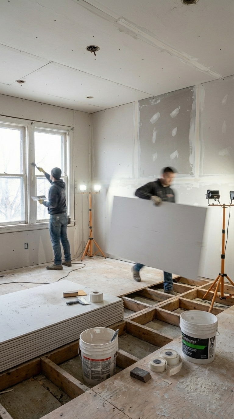 Drywall and subfloor installation