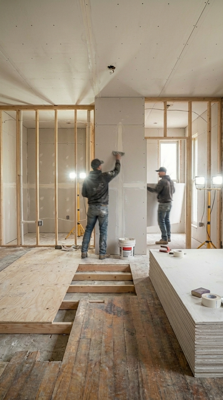 Drywall and subfloor installation
