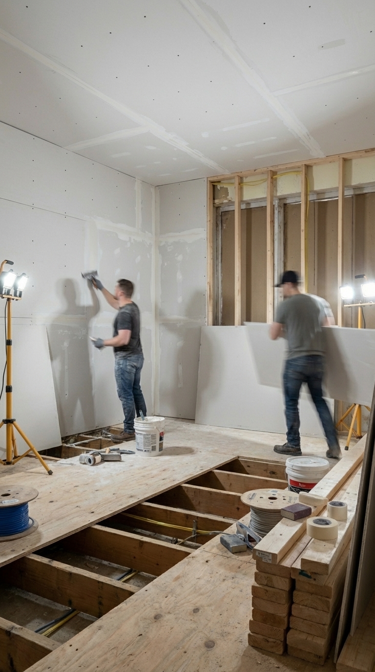 Drywall and subfloor installation