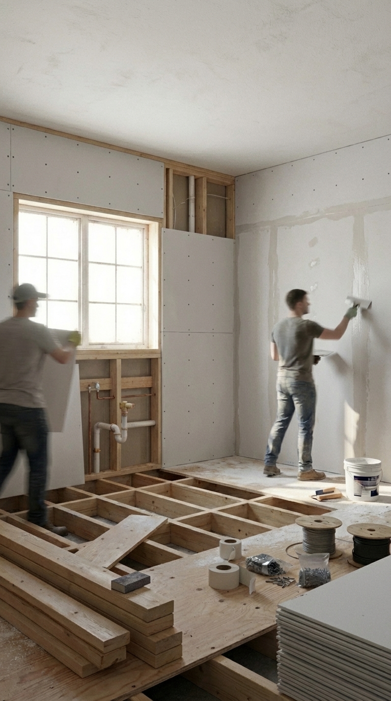 Drywall and subfloor installation