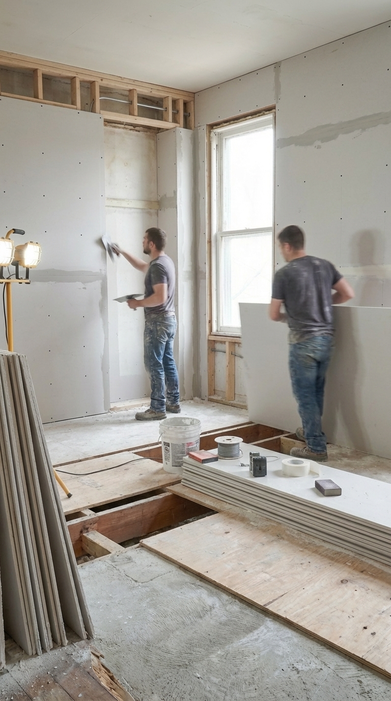 Drywall and subfloor installation