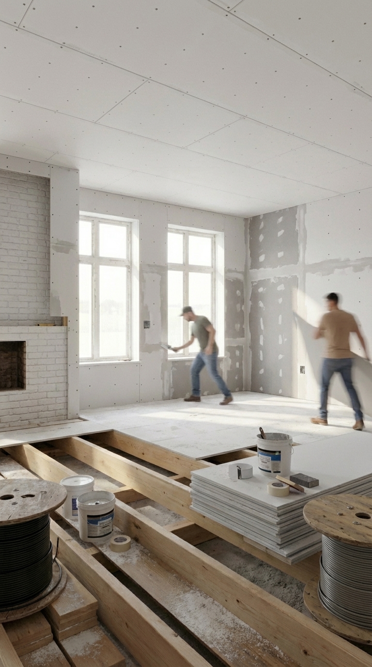 Drywall and subfloor installation