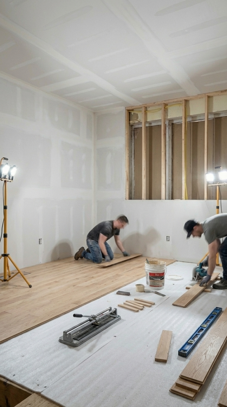 New flooring and tile installation