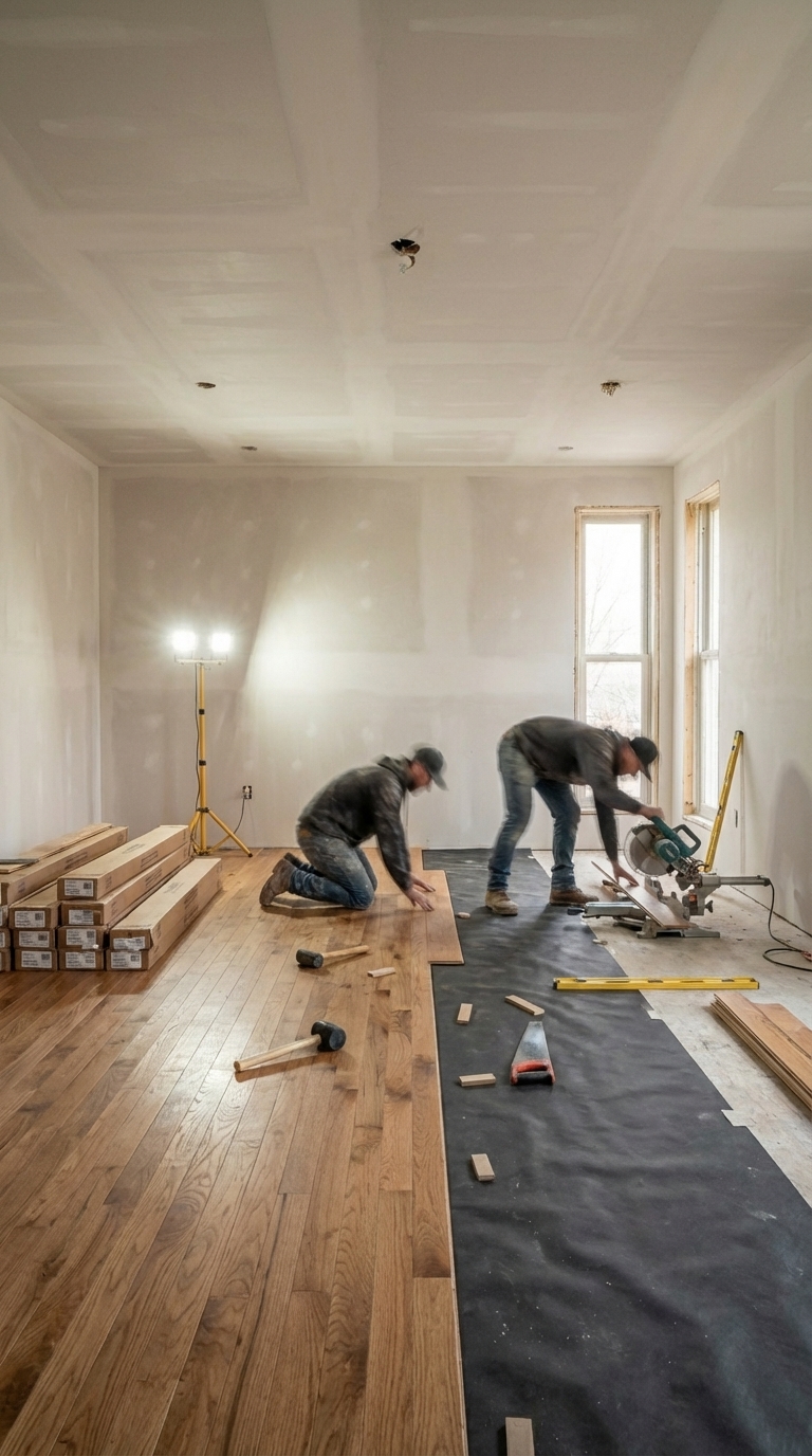 New flooring and tile installation