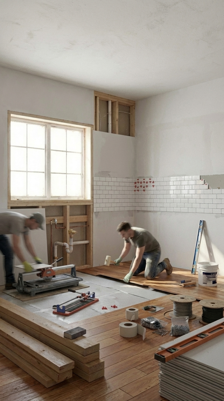 New flooring and tile installation