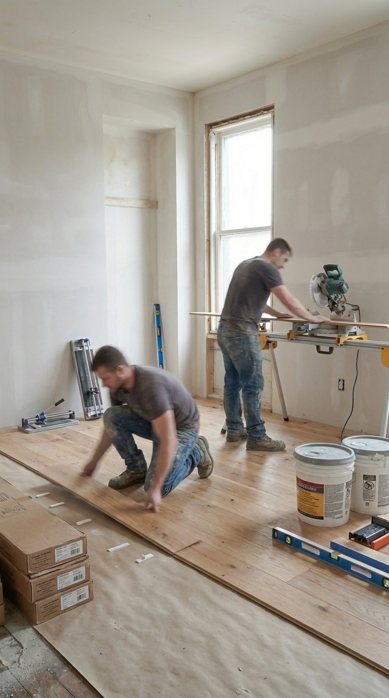 New flooring and tile installation