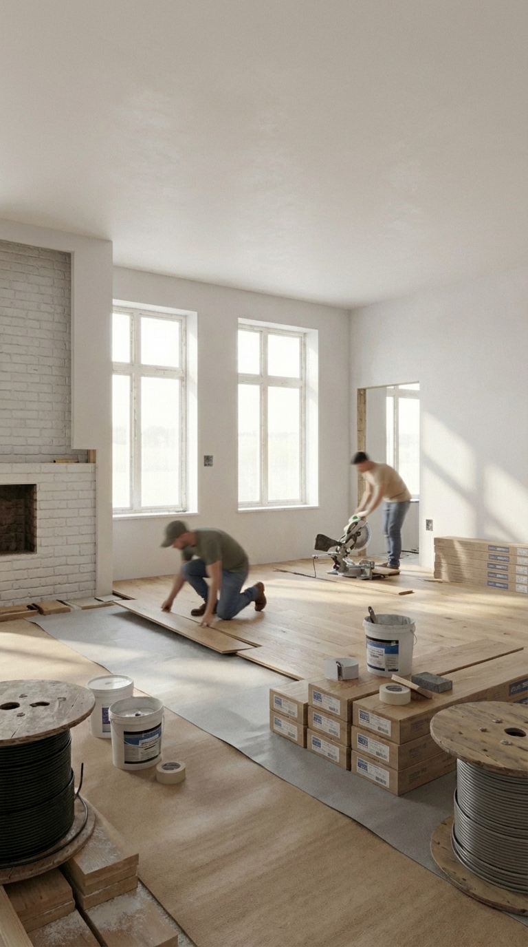 New flooring and tile installation