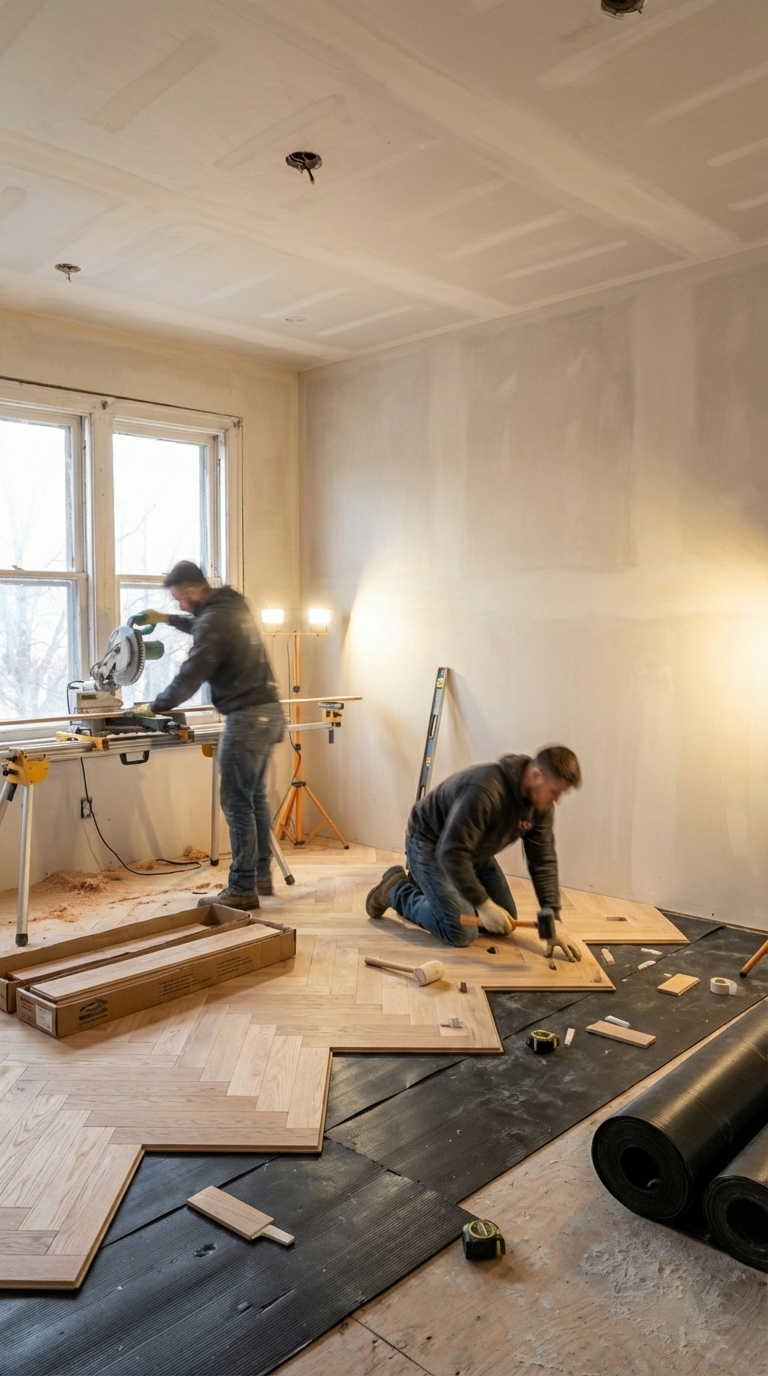 New flooring and tile installation