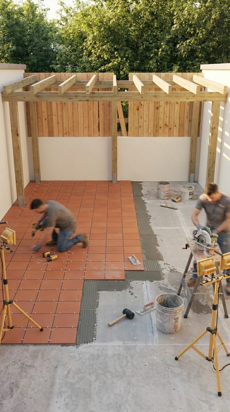 New flooring and tile installation