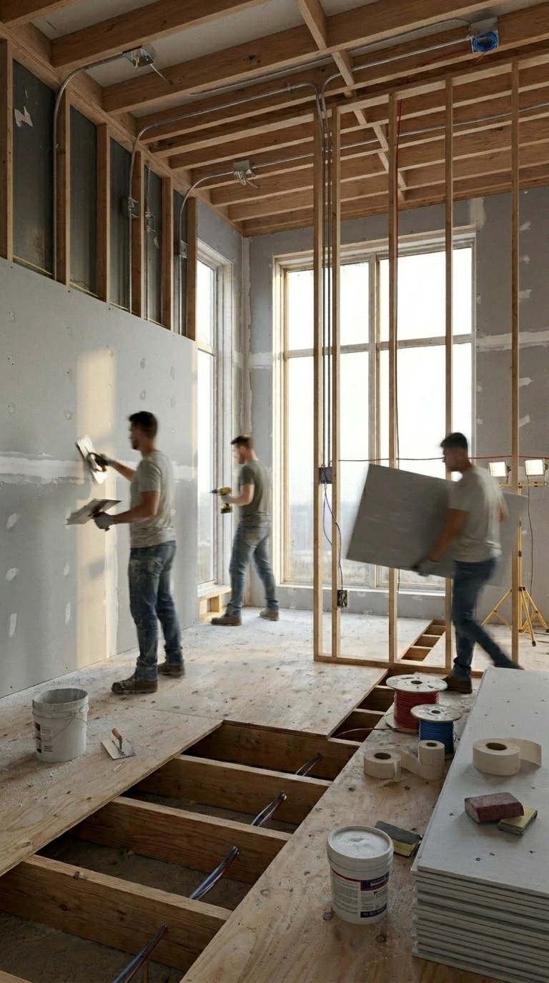 Drywall and subfloor installation