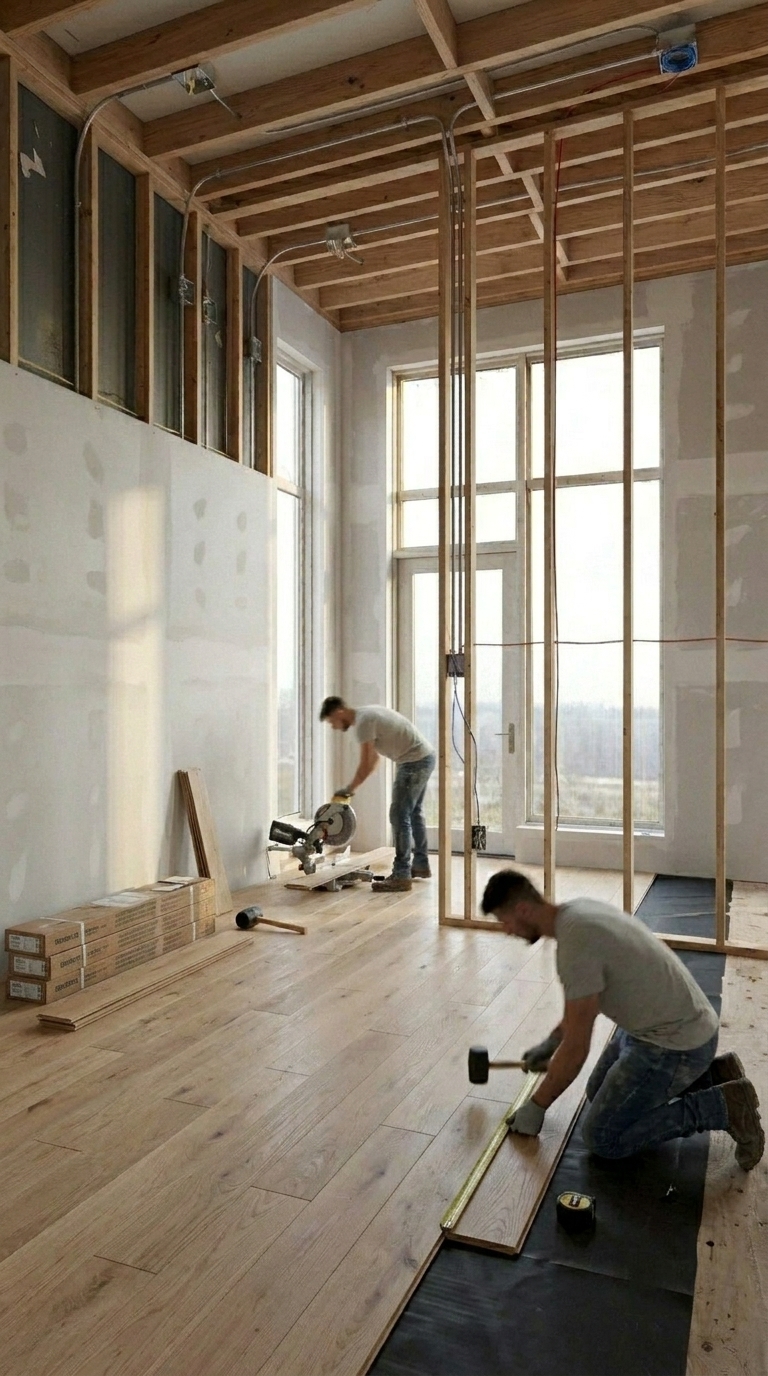 New flooring and tile installation