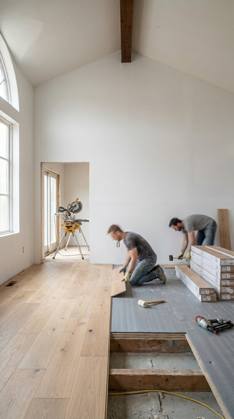 New flooring and tile installation