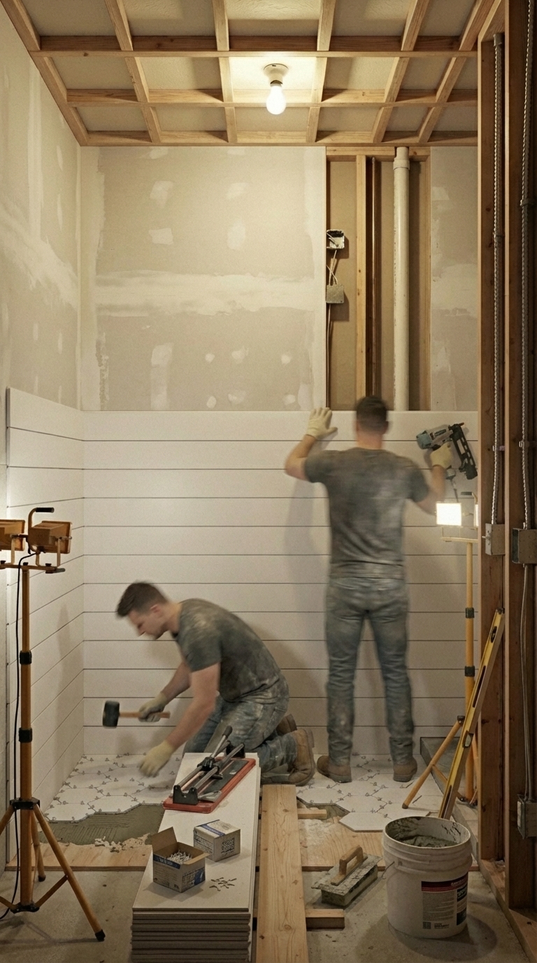 New flooring and tile installation