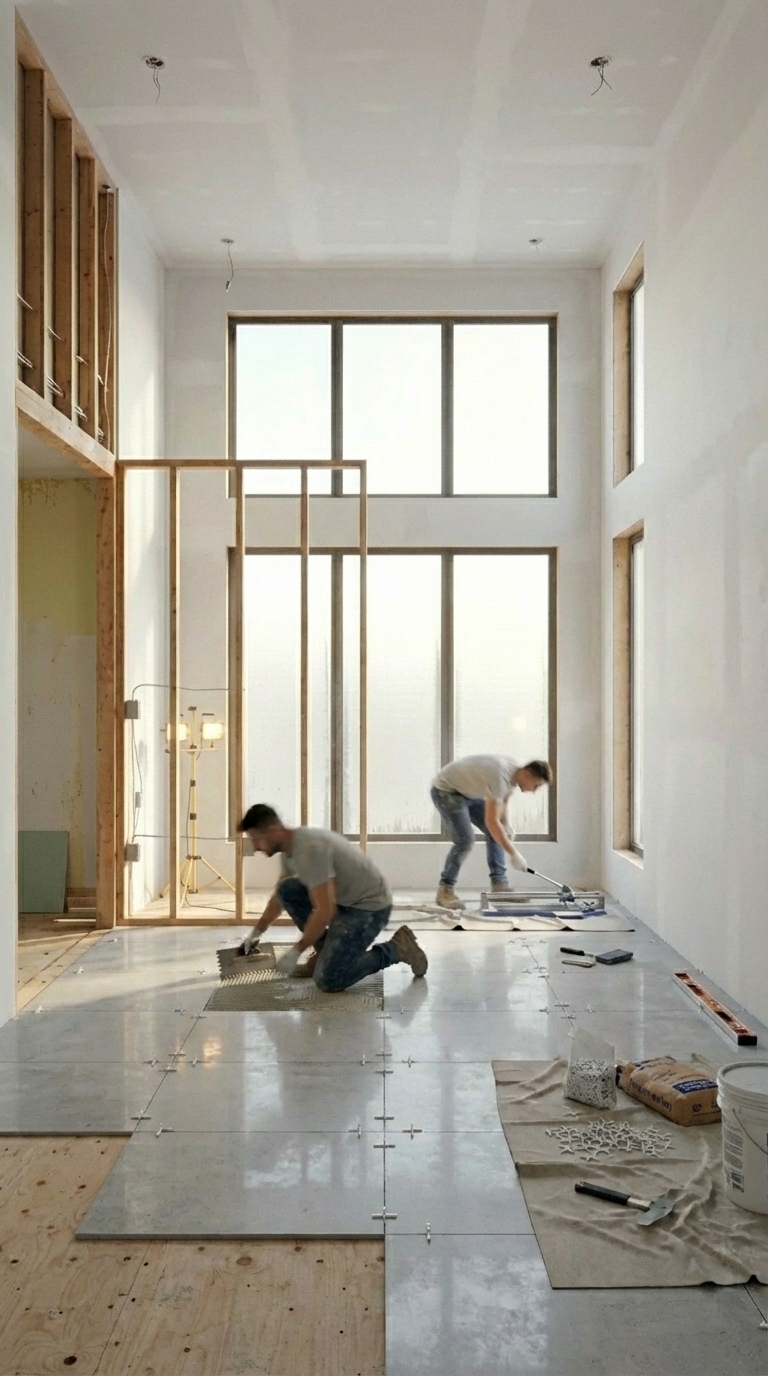 New flooring and tile installation