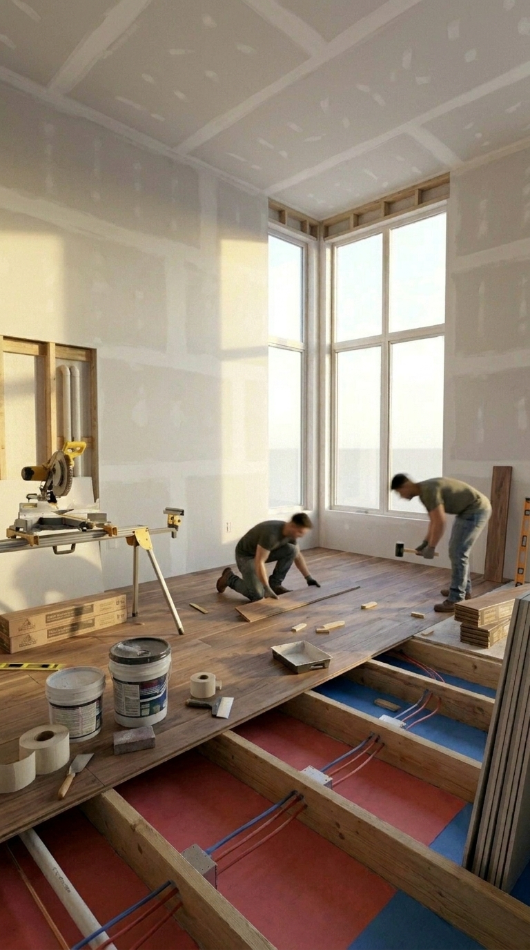 New flooring and tile installation