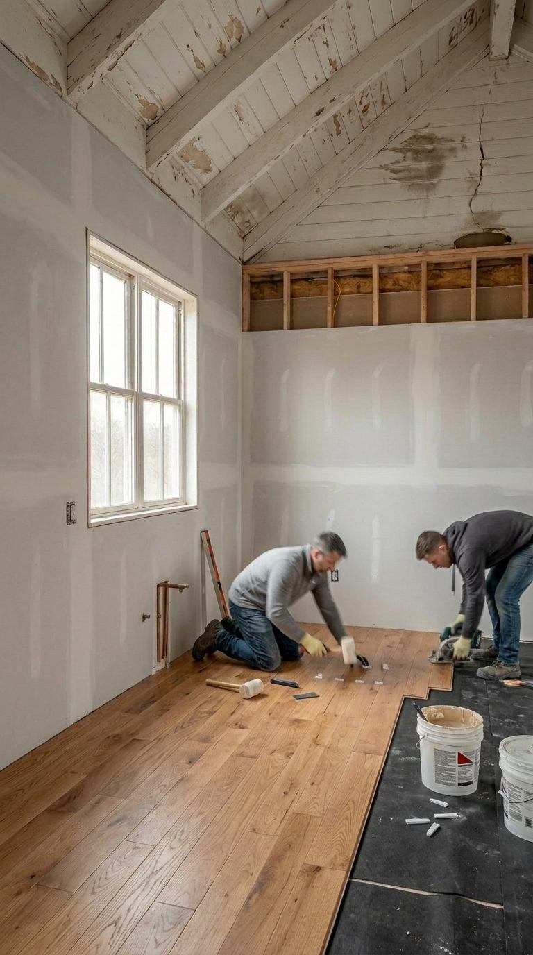 New flooring and tile installation