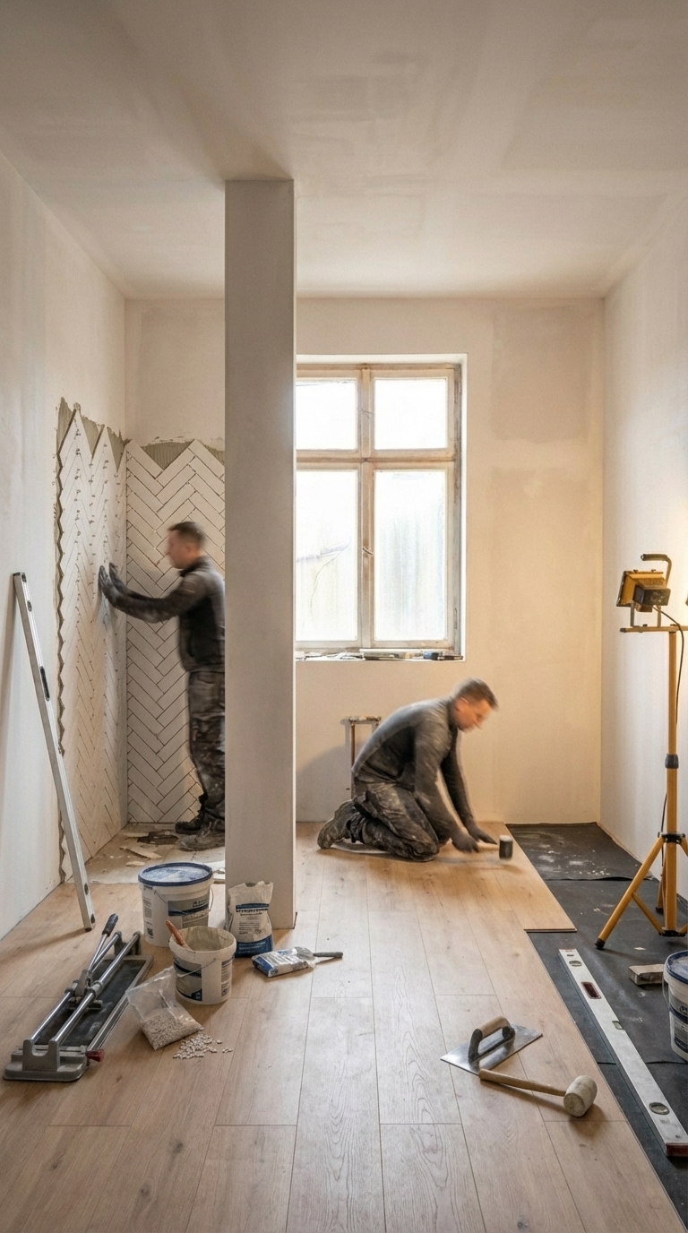 New flooring and tile installation