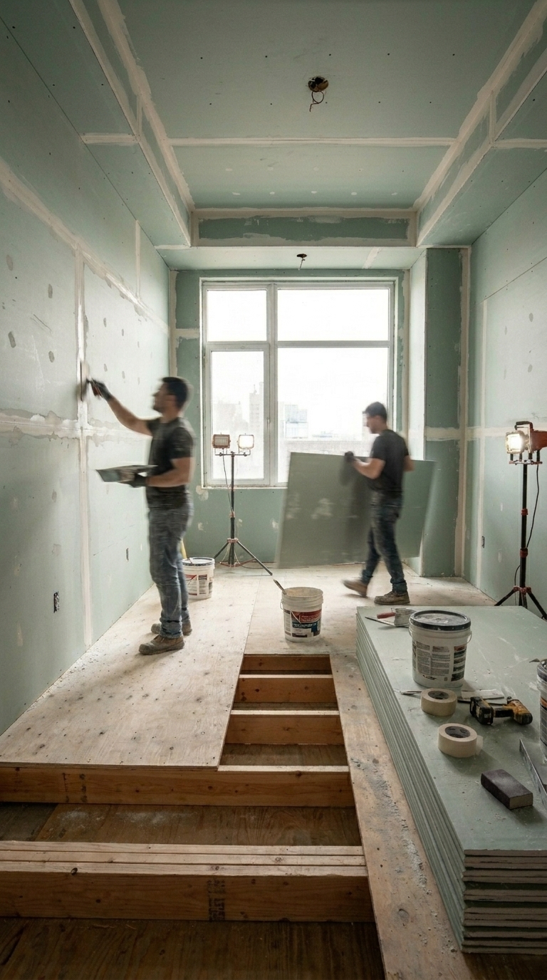 Drywall and subfloor installation