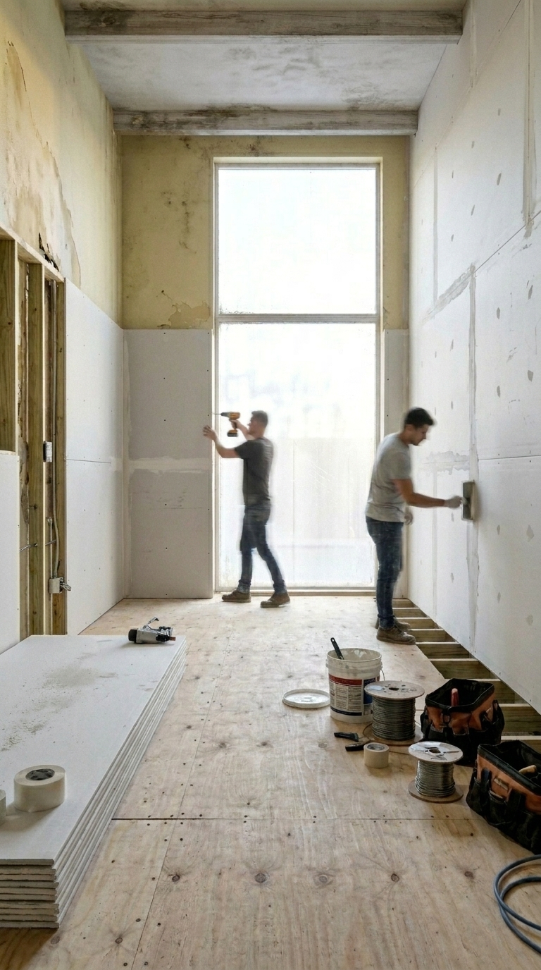 Drywall and subfloor installation