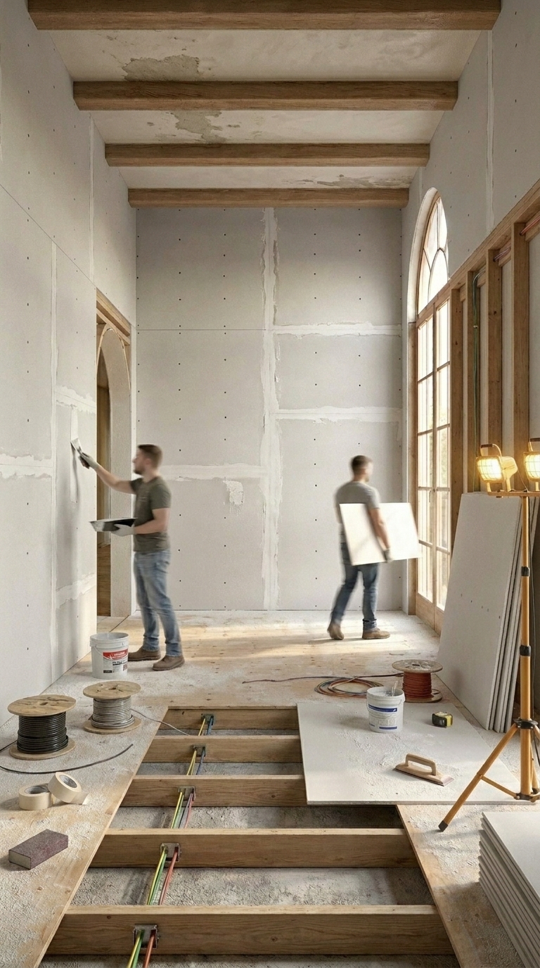 Drywall and subfloor installation