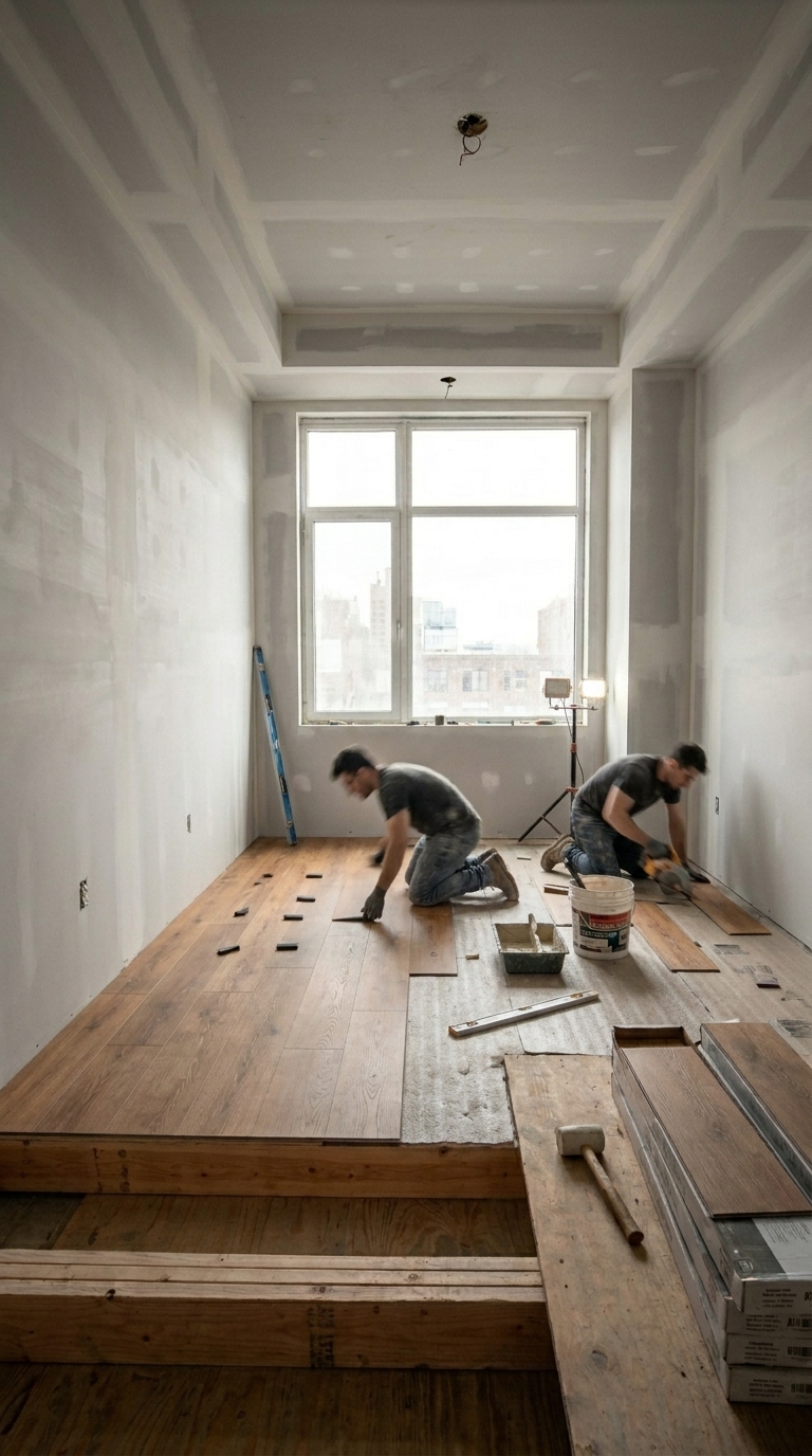 New flooring and tile installation