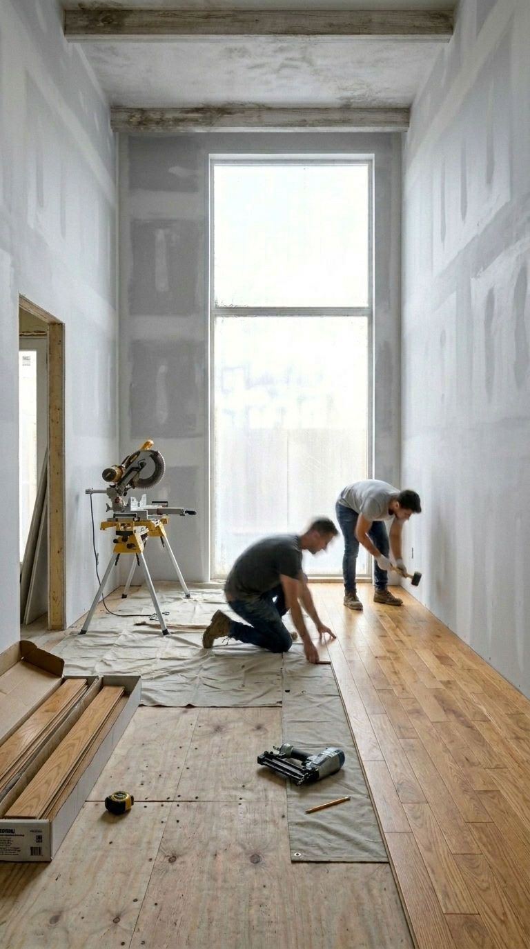 New flooring and tile installation