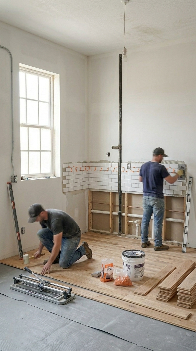 New flooring and tile installation