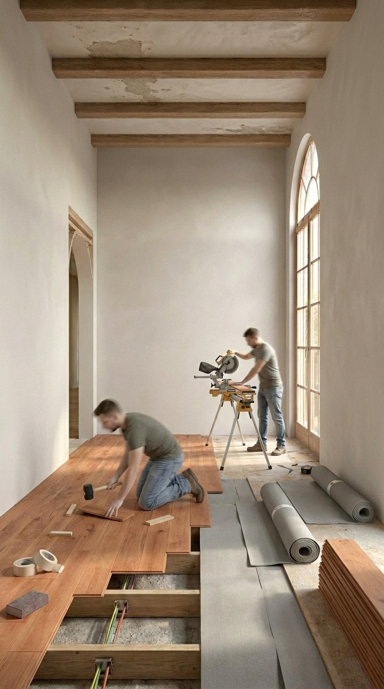 New flooring and tile installation