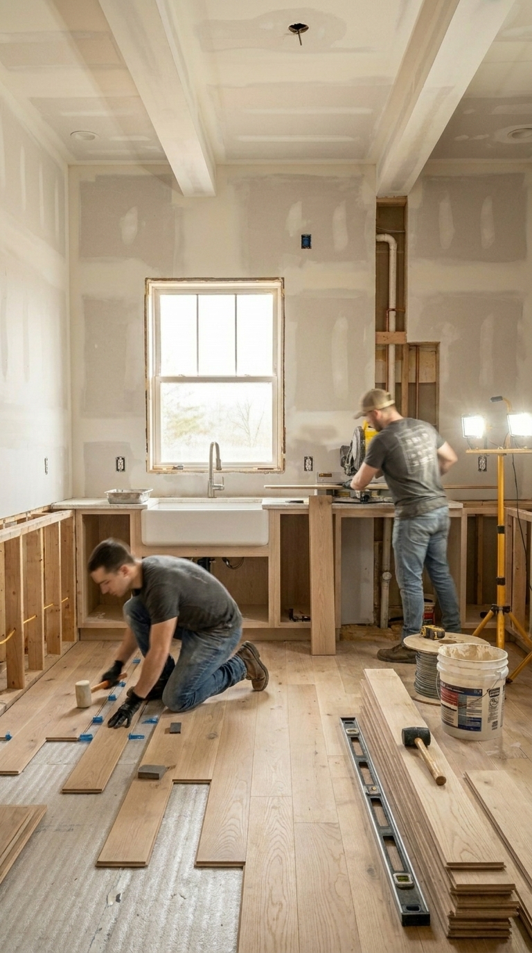 New flooring and tile installation