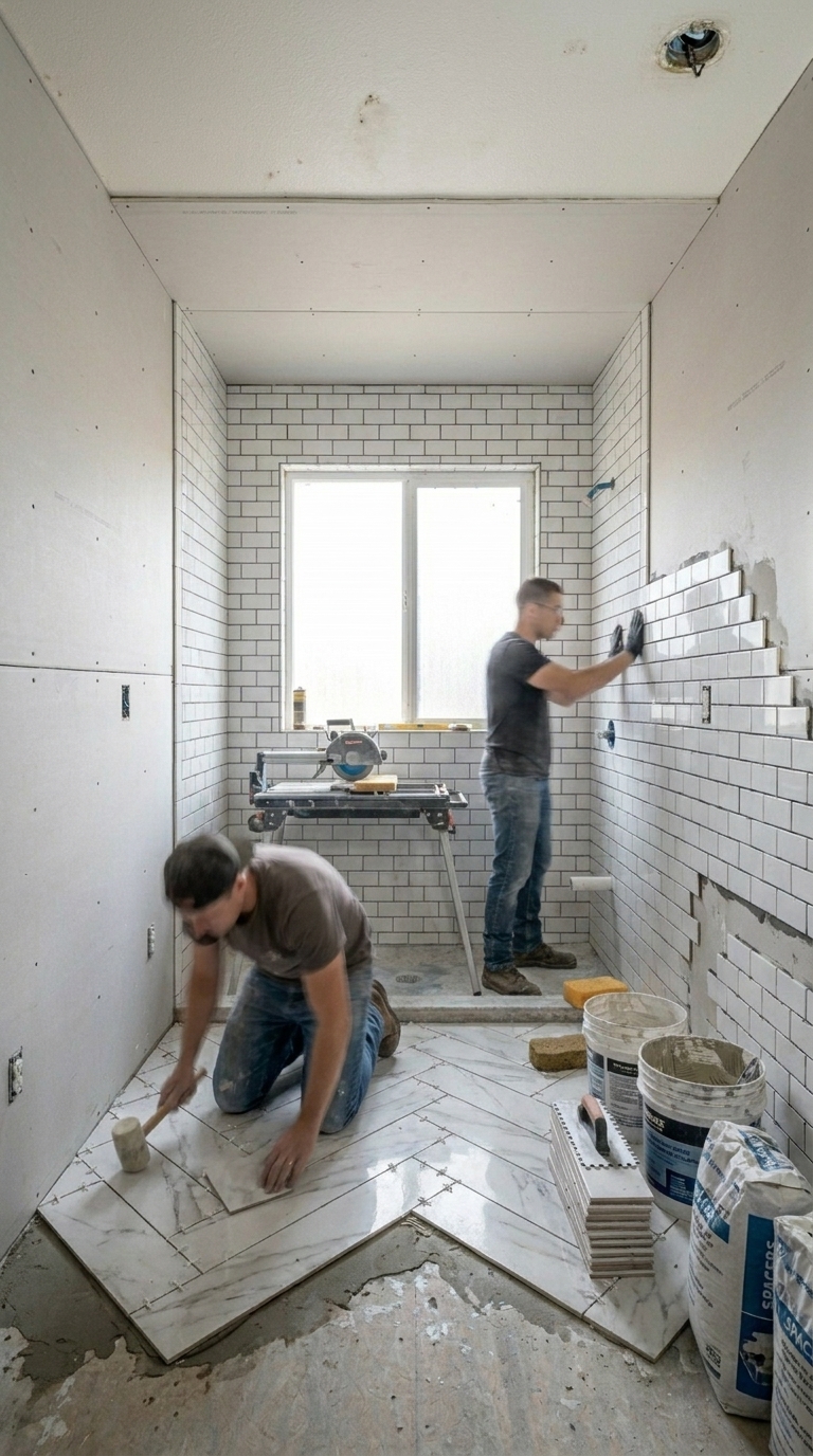 New flooring and tile installation