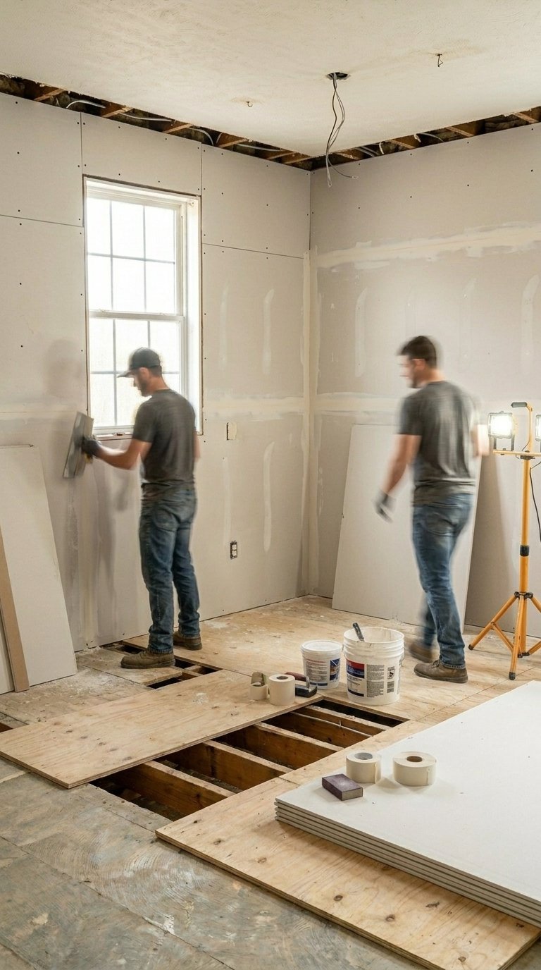 Drywall and subfloor installation