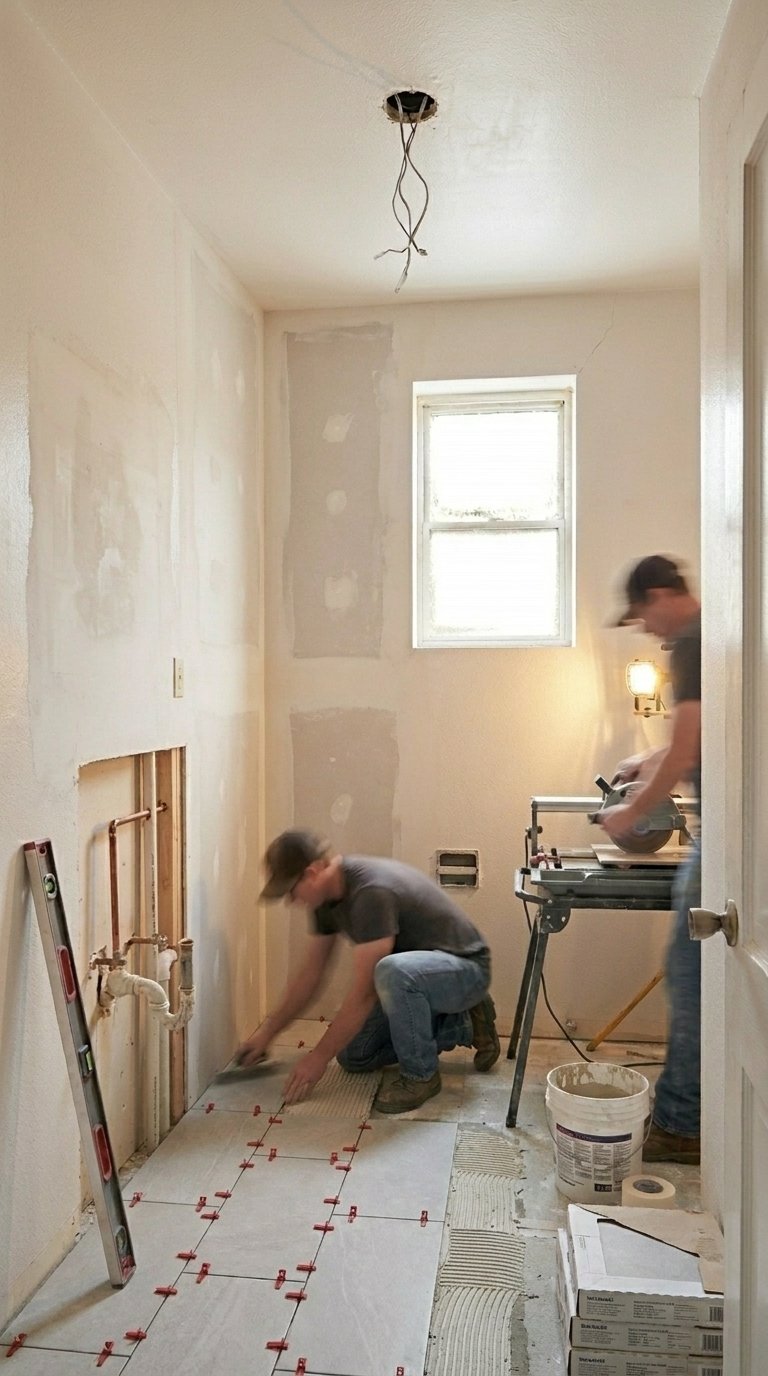 New flooring and tile installation