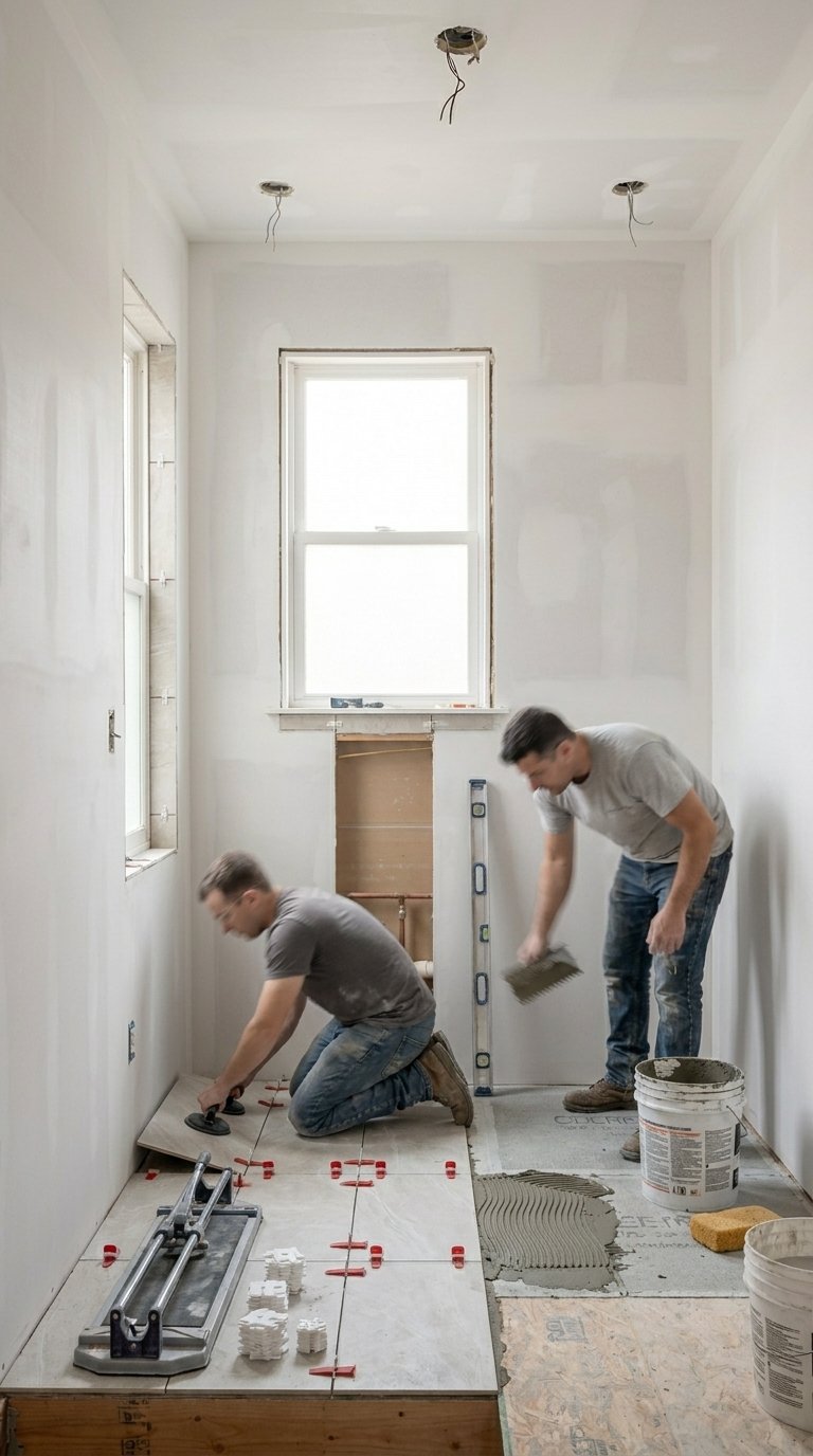 New flooring and tile installation