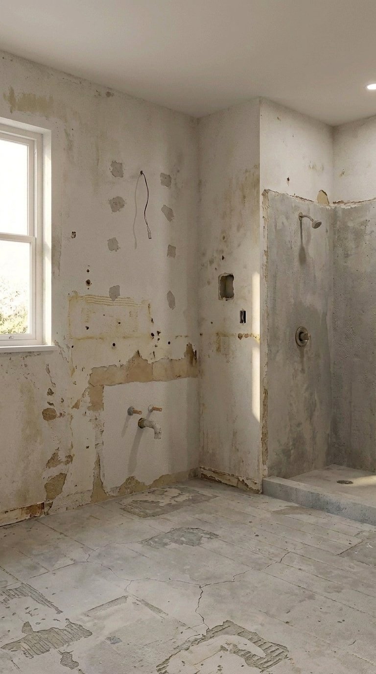 Bathroom vanity with sink renovation — Stage 1 fully gutted bathroom shell