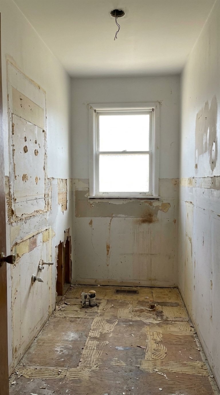 Bathroom faucet aerator replacement before renovation empty room