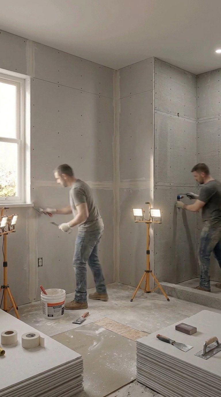 Drywall and cement board installation in the bathroom renovation