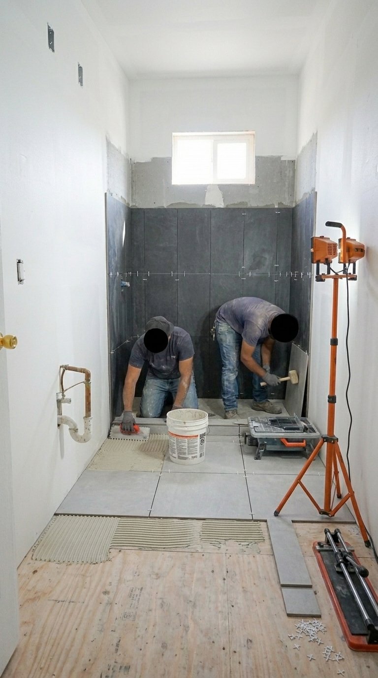 New flooring and tile installation