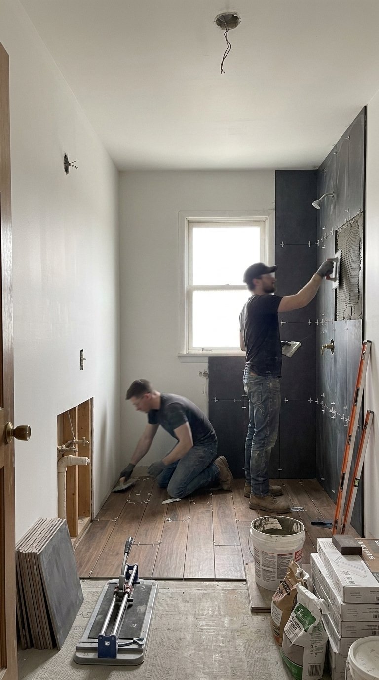 New flooring and tile installation