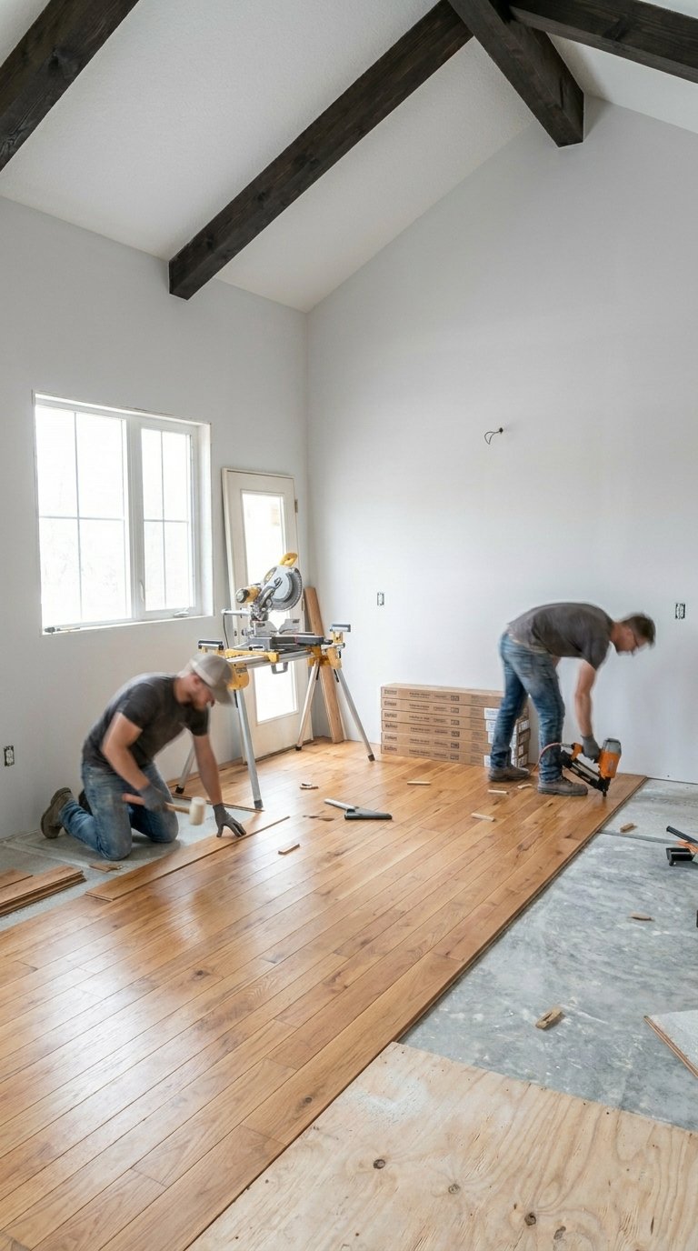 New flooring and tile installation