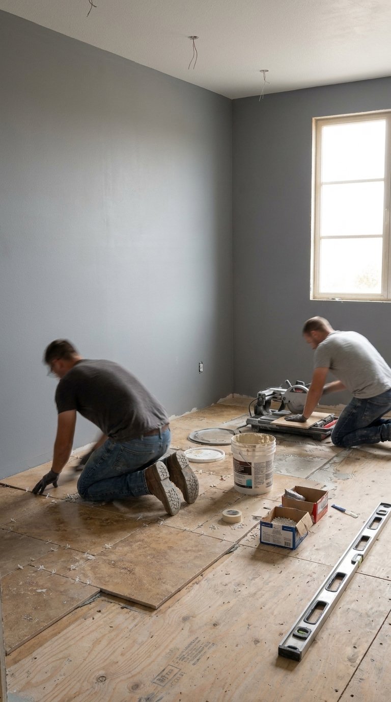 New flooring and tile installation