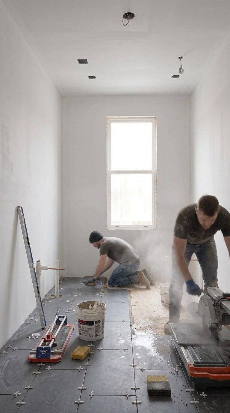 New flooring and tile installation